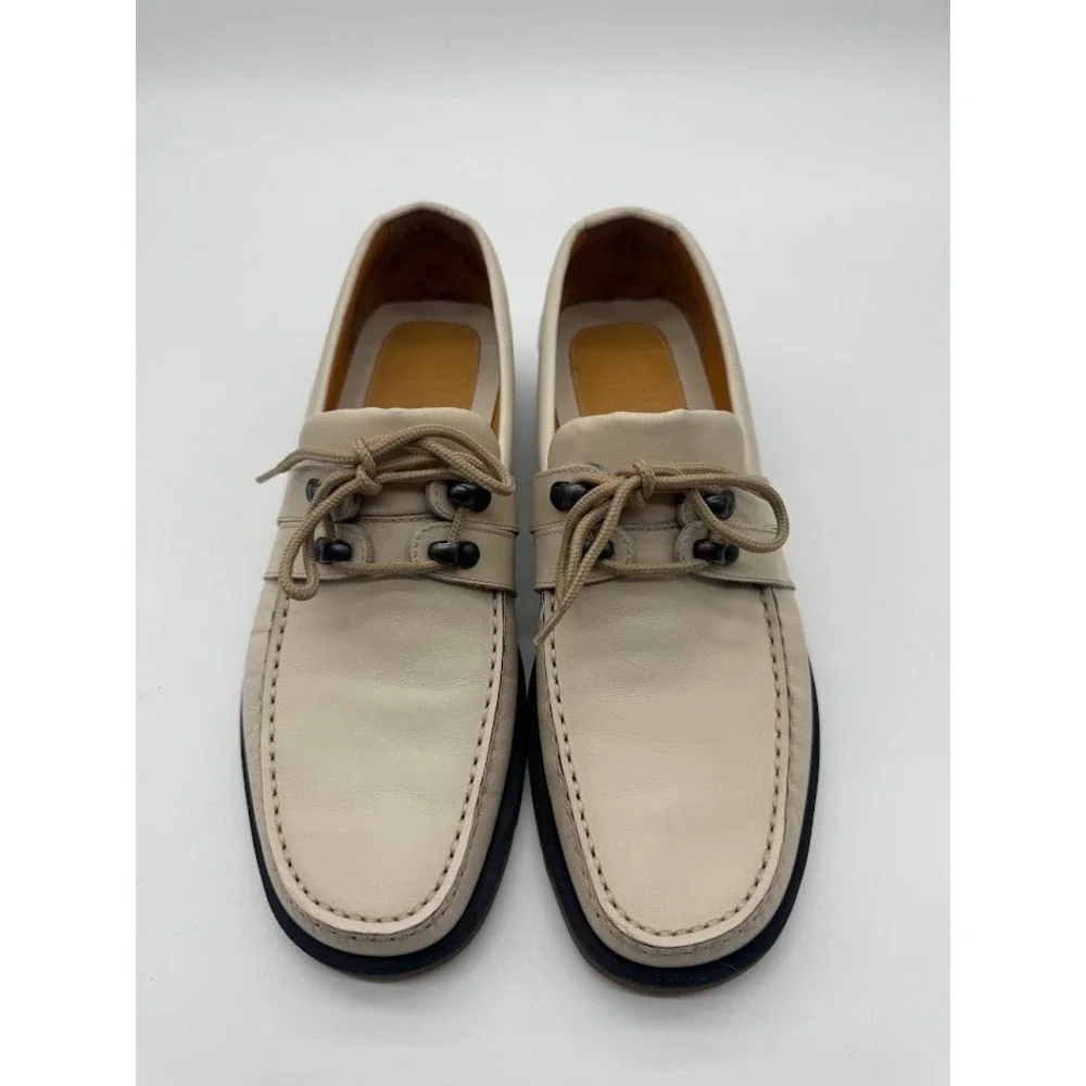 Salvatore Ferragamo Sport Mens UR40900 D 8 Off White Leather Boat Shoes Italy